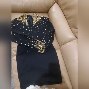 Vintage 80s Black Sweater Dress with Very Heavy beads!! Embellished
